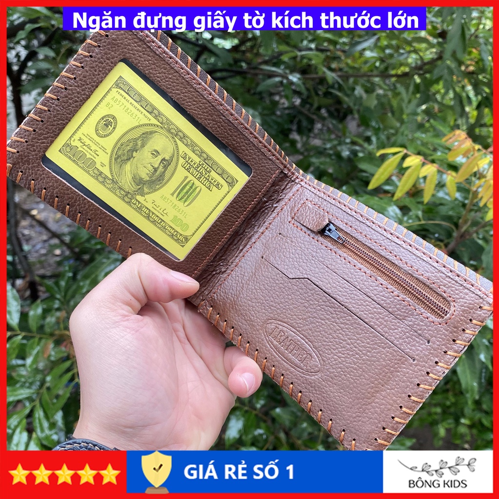 Ví nam da bò thật cao cấp, ví da nam da bò dập vân cá sấu, bóp đựng thẻ nhiều ngăn tiện lợi VDCS001