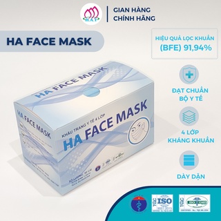 HA FACE MASK Khẩu Trang Y Tế 4 Lớp ( Màu Xanh - Hộp 50 Cái)