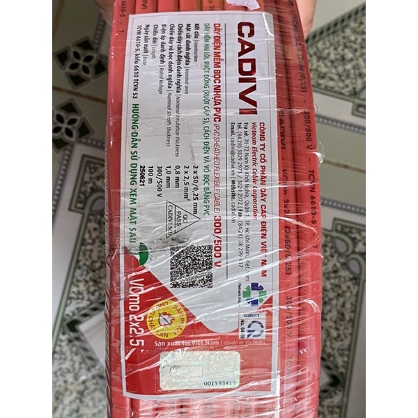 Dây điện đôi mềm 2 lớp vỏ Cadivi 2x2.5mm Vcmo 2x50/0.25 bán lẻ theo mét