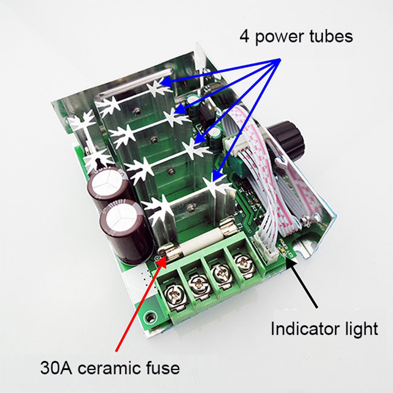 Bộ điều khiển tốc độ động cơ DC 12-50V 30A 1500W SCR Bộ điều chỉnh điện áp Bộ điều chỉnh tốc độ động cơ PWM có thể điều chỉnh với Shell CCM6DS