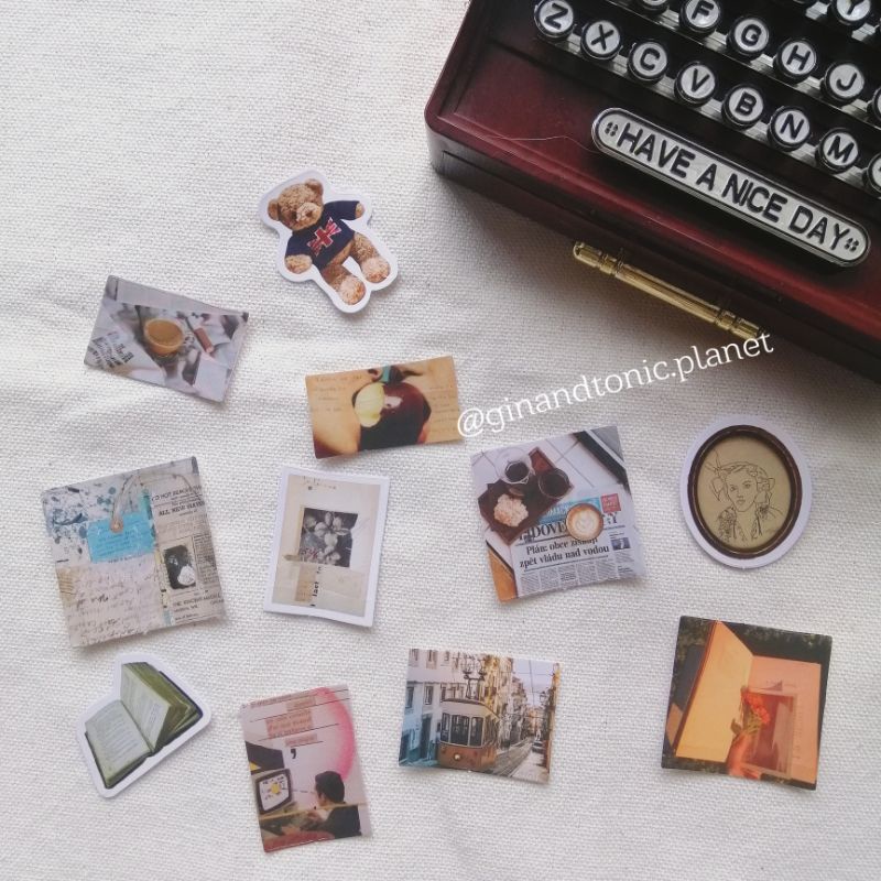 Set 23 sticker vật dụng vintage dùng trang trí bullet journal - ginandtonic