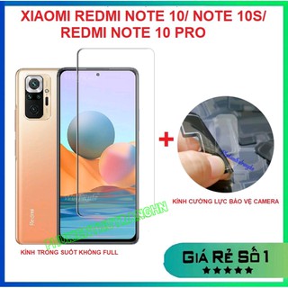 Combo Xiaomi Redmi Note 10/ Redmi Note 10 Pro kính cường lực trong suốt không full màn + kính cường lực bảo vệ camera