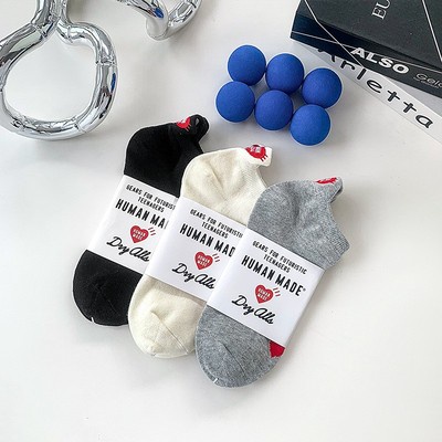 Vớ Cotton Cổ Thuyền Thêu Hình Trái Tim Phong Cách Mới Cho Nam Và Nữ