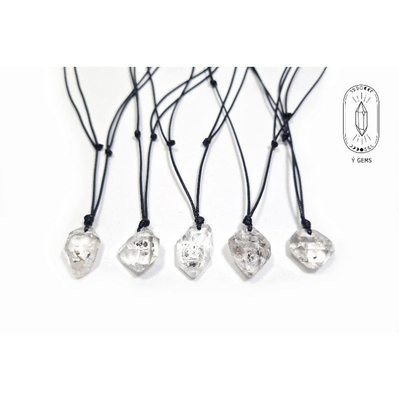 Vòng cổ đá Herkimer D-iamond thô tự nhiên có 2 kích cỡ dây rút điều chỉnh độ dài