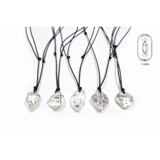 Vòng cổ đá Herkimer D-iamond thô tự nhiên có 2 kích cỡ dây rút điều chỉnh độ dài