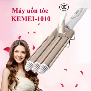 MÁY UỐN TÓC CHUYÊN NGHIỆP KEMEI KM1010,với 3 trục uốn dùng để uốn xoăn, uốn lọn gợn sóng tạo độ phòng cho tóc