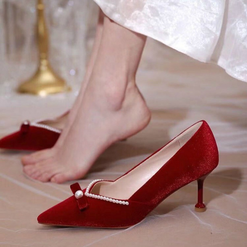 Giày Cao Gót Hai Cách Mang Màu Đỏ Thời Trang Mùa Thu Mới Dành Cho Cô Dâu