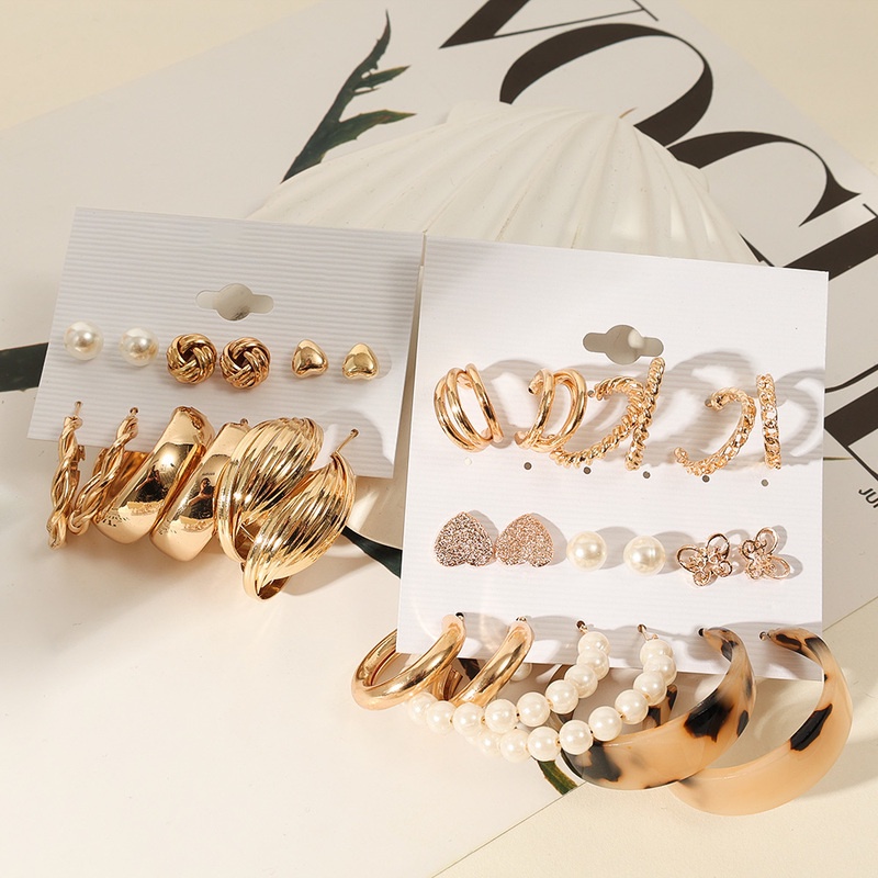 Set Khuyên Tai Tròn Kim Loại Vàng Họa Tiết Da Báo Thời Trang Cho Nữ