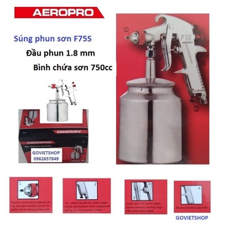 Súng phun sơn f75s - đầu phun 1.8mm - hiệu aeropro - bầu đựng sơn 750cc
