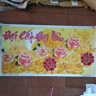 Tranh đính đá thành phẩm đại cát đại lộc 106x56cm