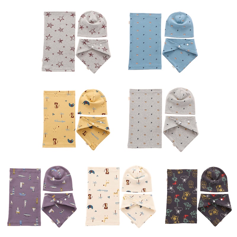 Bộ 3 Món Nón Khăn Choàng + Khăn Choàng + Yếm Bằng Vải Cotton Thời Trang Thu Đông Mới Cho Bé
