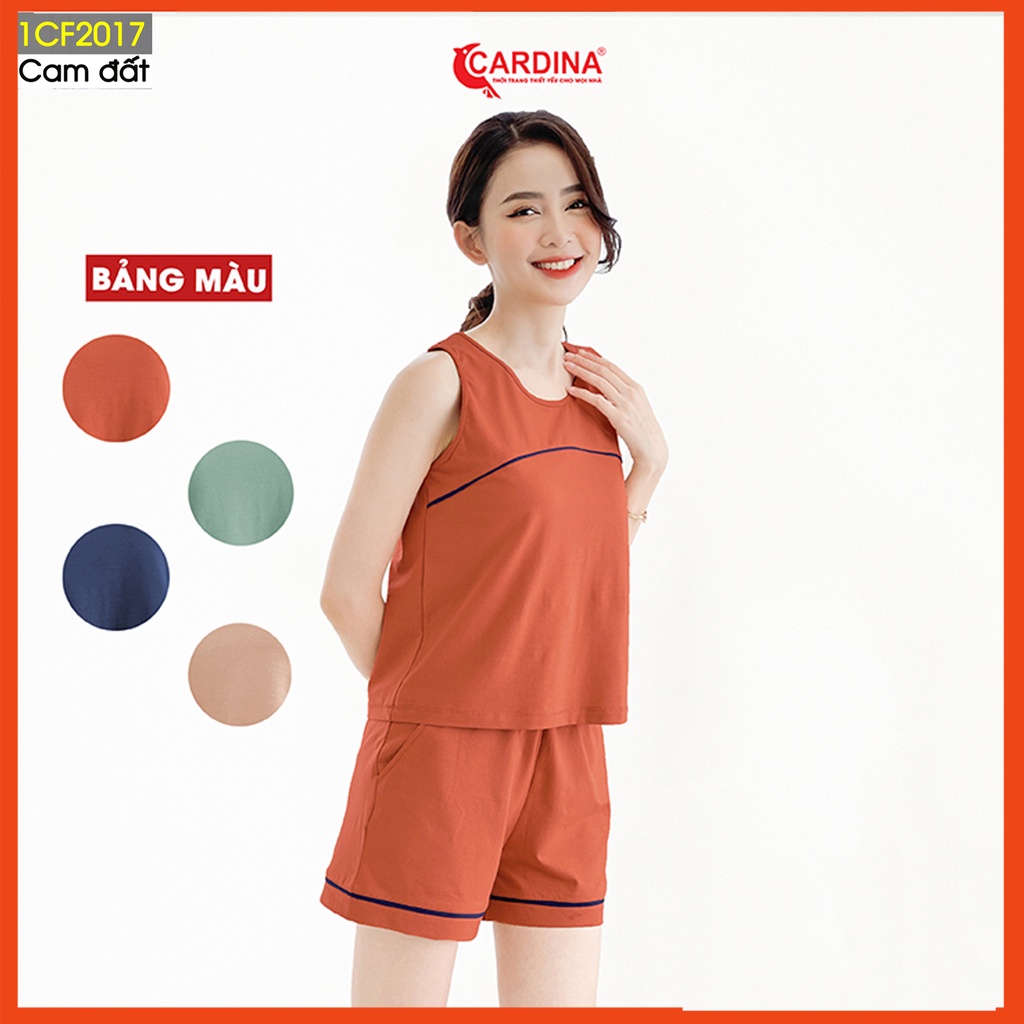 Đồ bộ nữ CARDINA chất cotton Nhật cao cấp quần đùi áo sát nách viền sọc tự tin ngày hè 1CF20.
