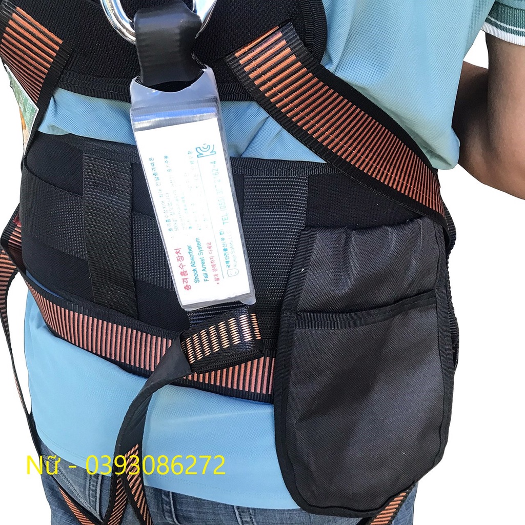 Dây đai an toàn lao động thân 2 móc nhôm có giảm sốc khóa bấm HP-BEN11B có đai thắt lưng và túi đựng đồ