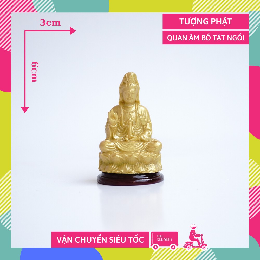 Tượng Phật Bà Quan Thế Âm Bồ Tát ngồi nhũ vàng đặt xe, bàn thờ - Cao 6cm