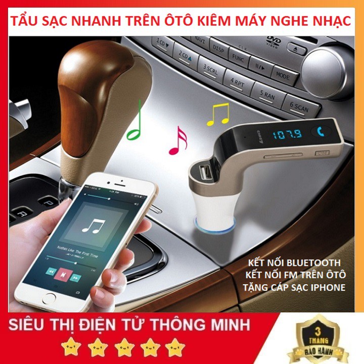 Củ Sạc Nhanh Trên ÔTÔ, Tặng Dây Sạc Kết Nối Bluetooth Với Điện Thoại - Kết Nối FM Với Đầu Nghe Nhạc