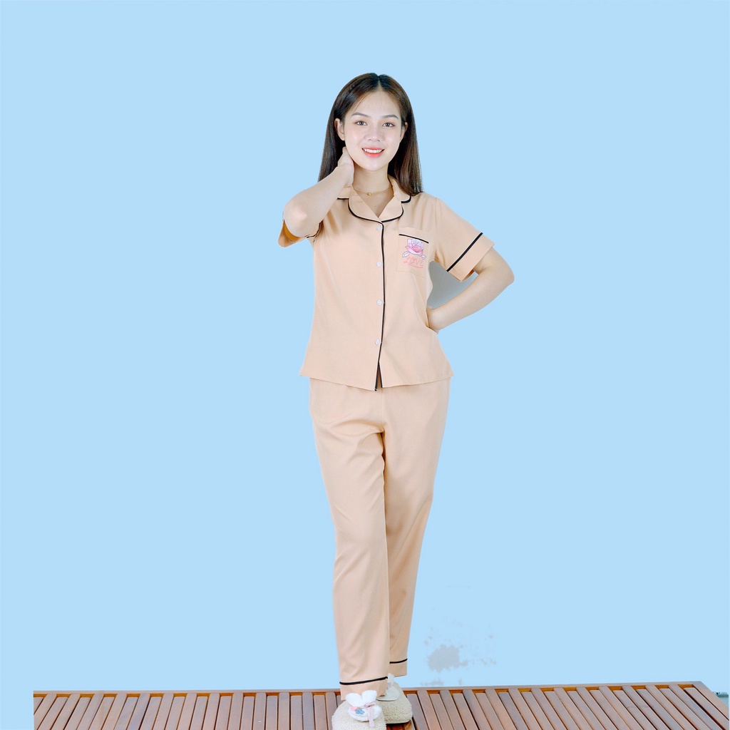 Set đồ bộ Pijama nữ mặc nhà P15 CÀ PHÊ SỮA tay ngắn quần dài in hình cực xinh