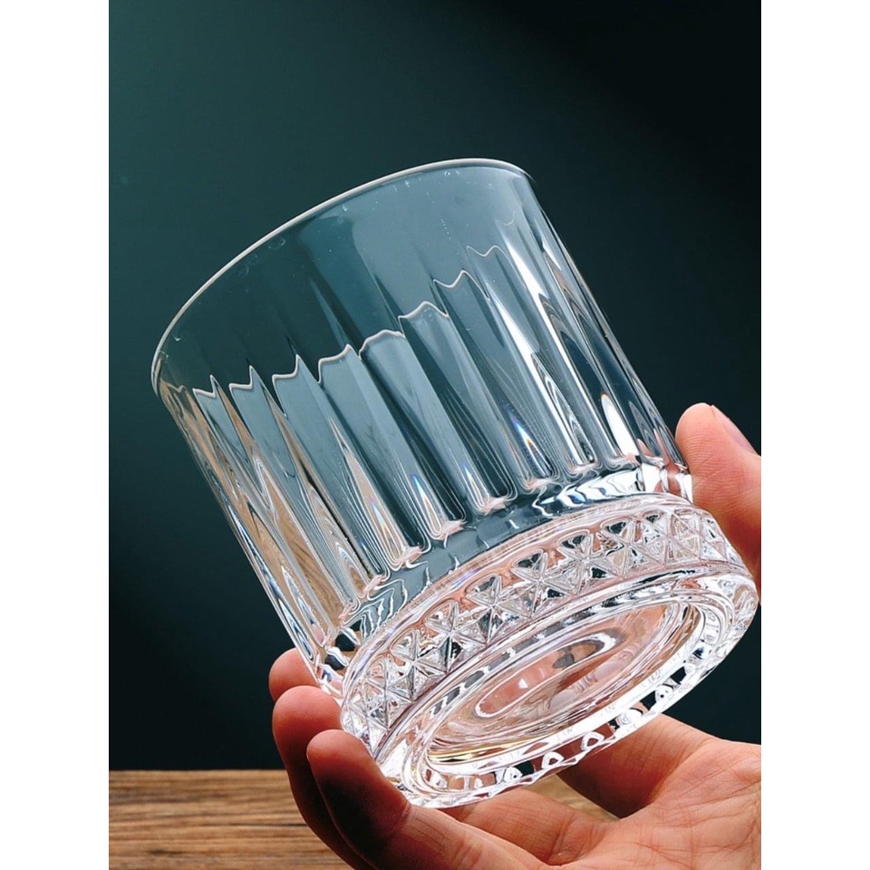 Ly thủy tinh/ Cốc thủy tinh sọc kim cương chịu nhiệt cao cấp dùng decor, đựng sinh tố, nước ép 220ml