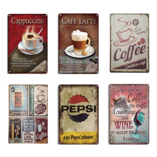 20x30cm Tranh thiếc trang trí tường chủ đề cafe, design tiệm độc đáo