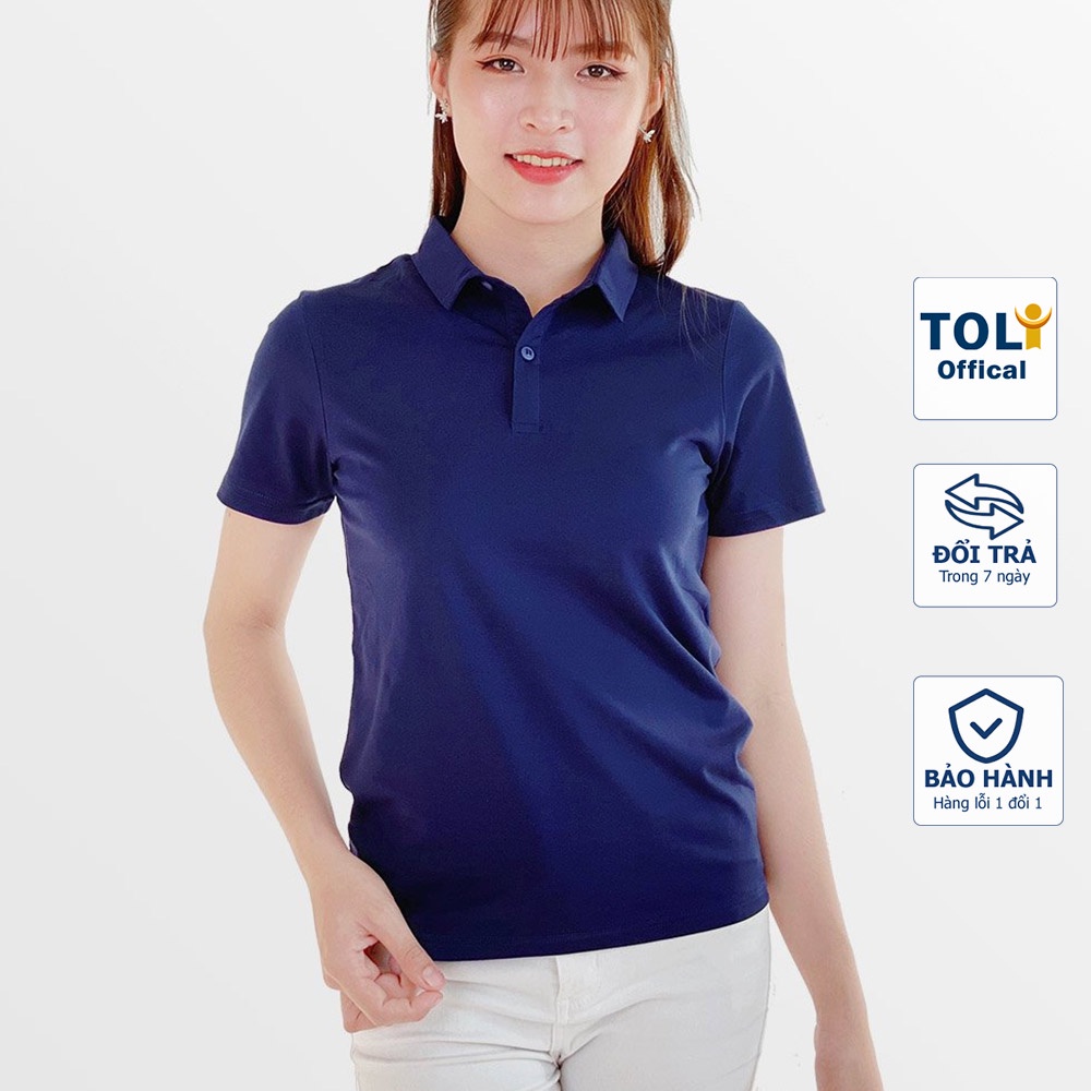 Áo thun nữ Cổ Sơ Mi (Cổ trụ) TOLI Màu Xanh mực, chất cotton 4 chiều mềm mịn, co dãn