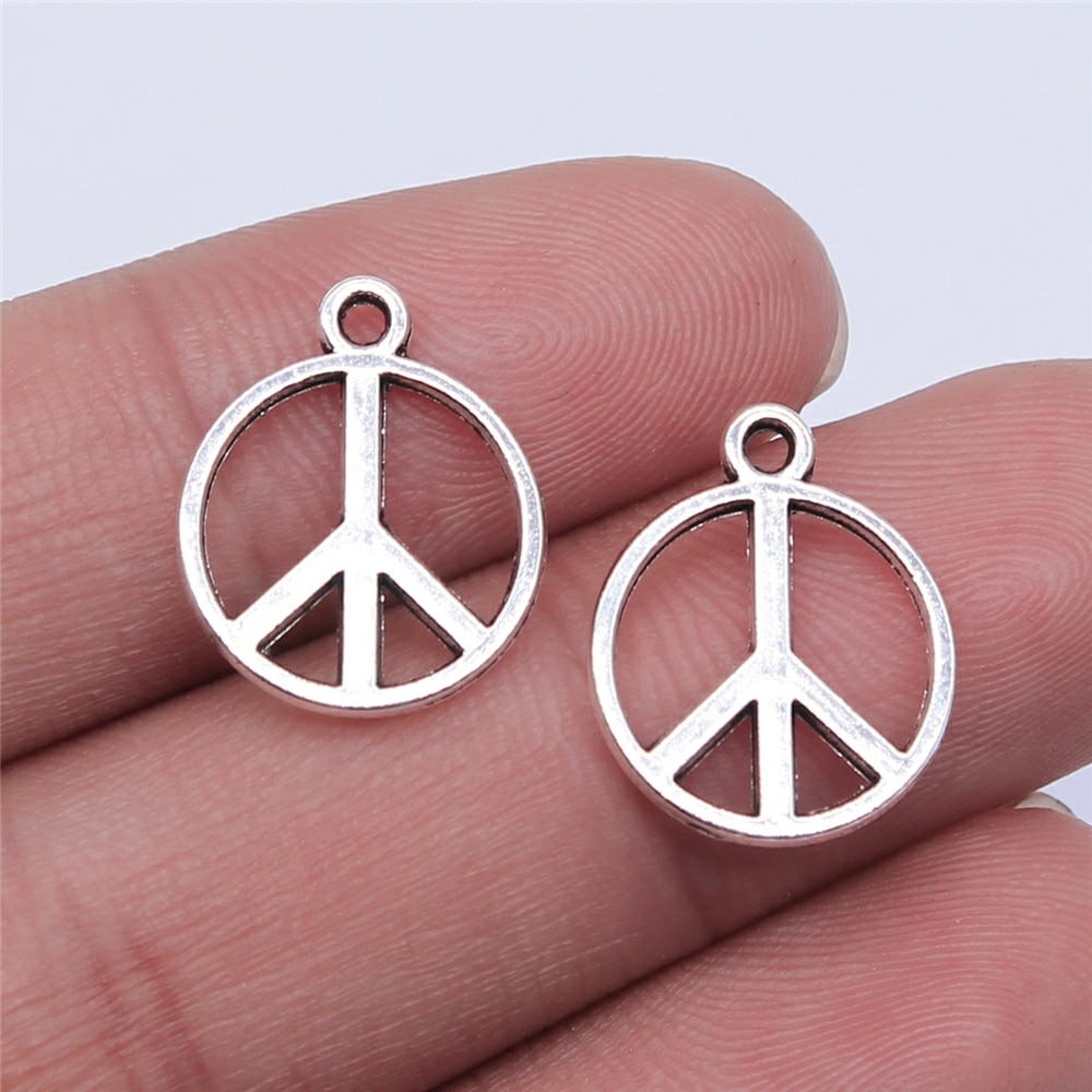 Bộ 20 Mặt Dây Chuyền 14x17mm Hình Biểu Tượng Hòa Bình Màu Vàng/Bạc Cổ Điển Dùng Làm Đồ Trang Sức DIY