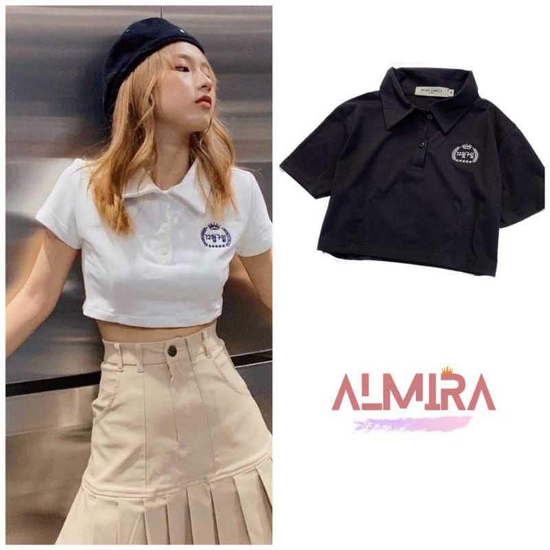 Áo Thun Polo Croptop Thêu Chữ Hàn, Áo Croptop Cổ Đức