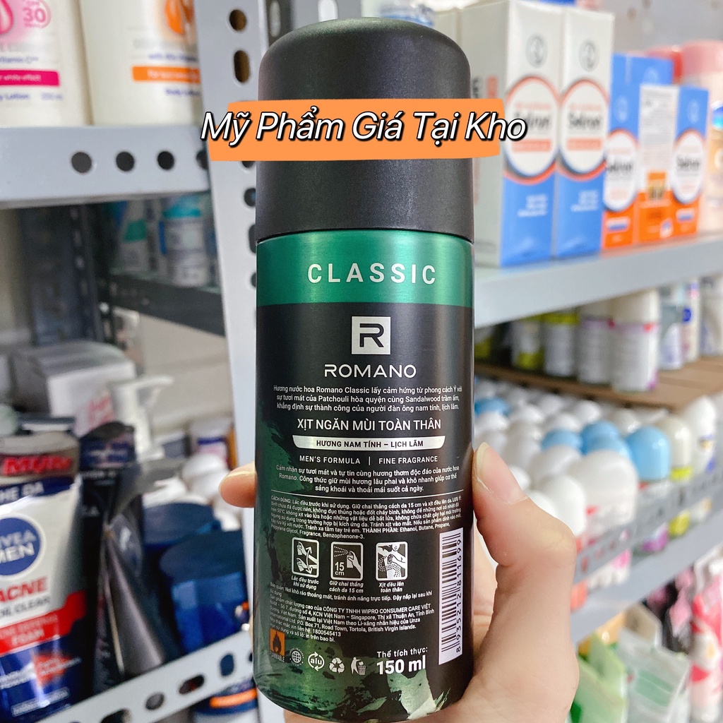 Xịt Khử Mùi Toàn Thân Cao Cấp Romano Classic Hương Nước Hoa Nam Tính Lịch Lãm (150Ml)