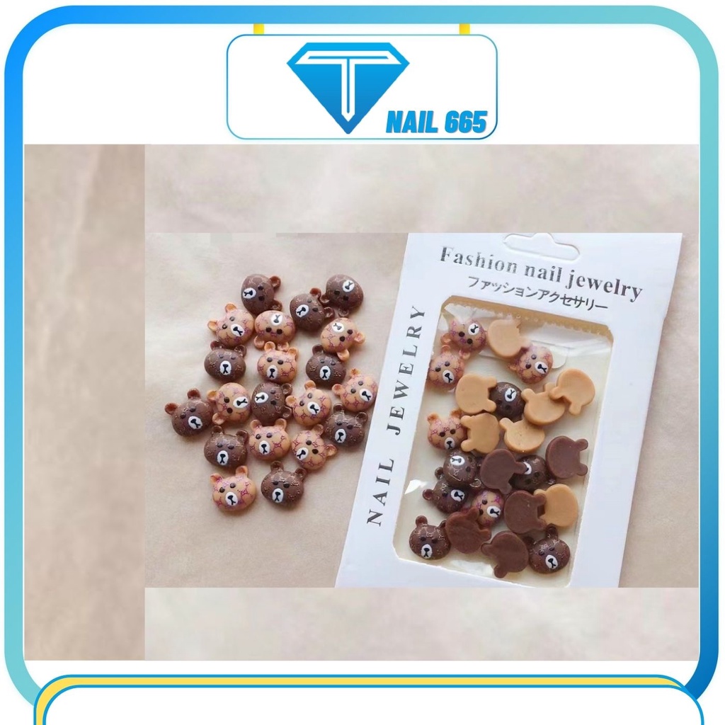 Charm gấu , thỏ nâu , Charm trang trí gắn móng nail