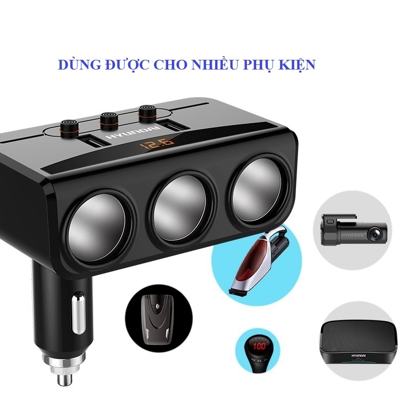 Bộ Chia Tẩu Sạc Ô Tô Đa Năng 3 Cổng Tẩu Kèm 2 Cổng USB