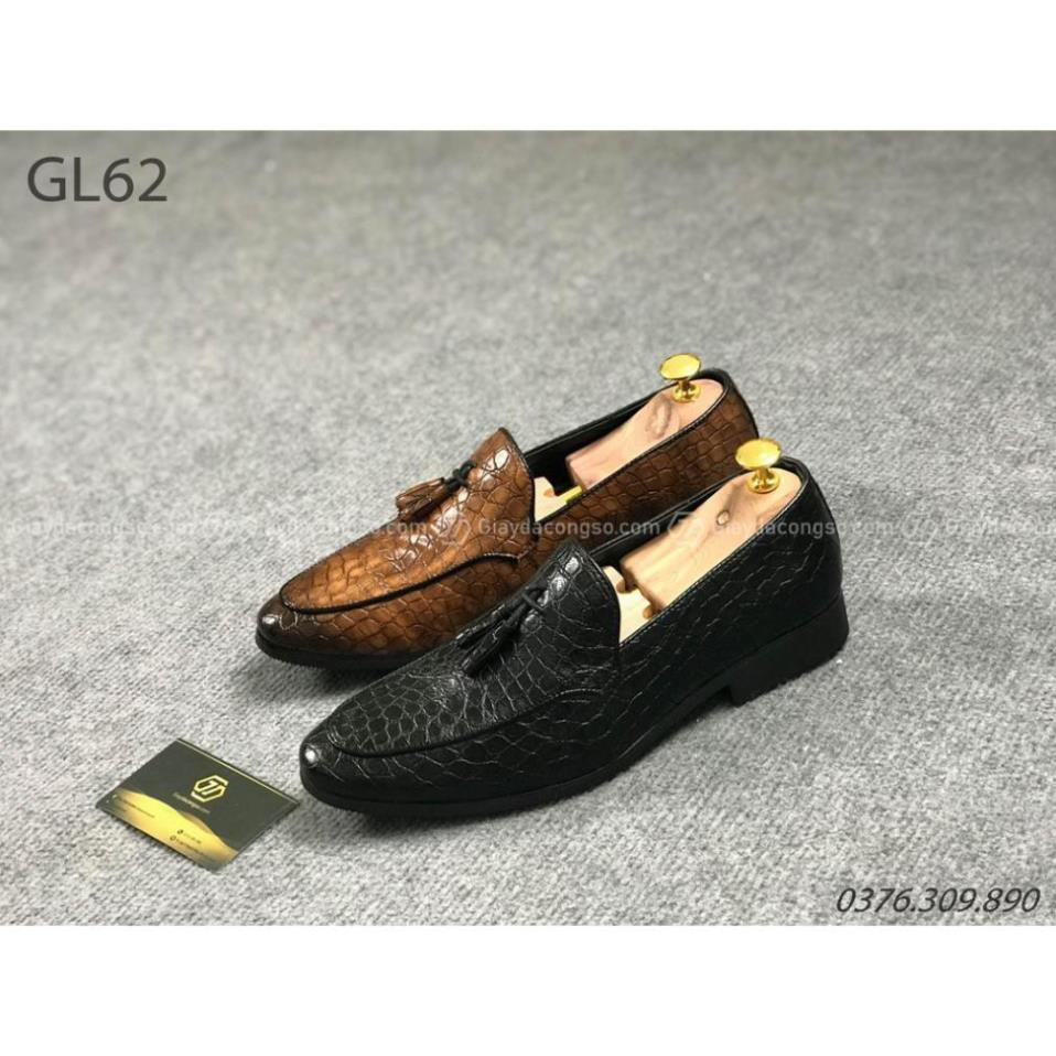 Giày lười da nơ chuông vân da đà điểu GL-62 - Giày Da Công Sở