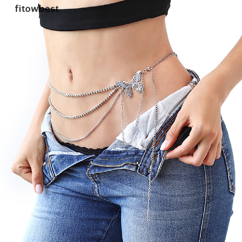 Thắt lưng GJCUTE nhiều lớp đính đá hình bướm phong cách retro gợi cảm cho nữ