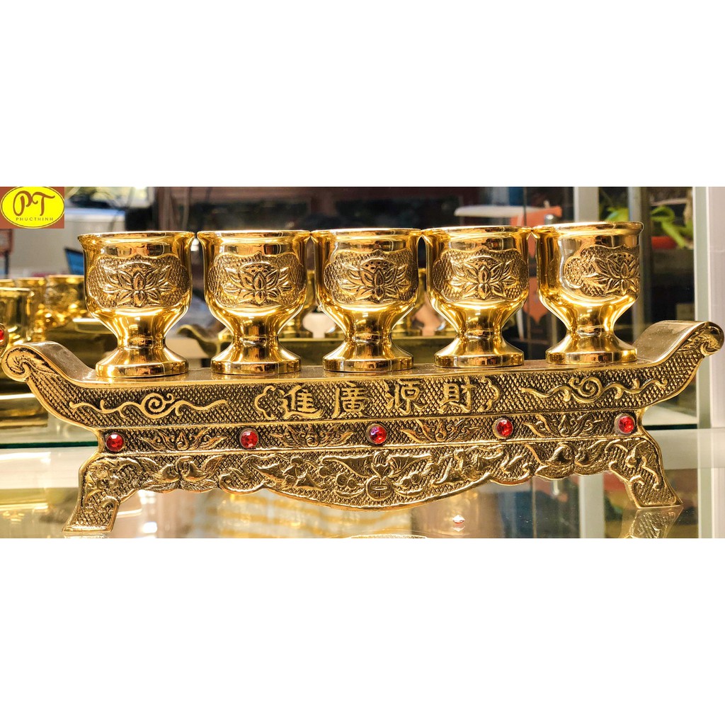 BỘ LY QUỲ 5 LY THỜ CÚNG BẰNG ĐỒNG - CAO 11 X RỘNG 27