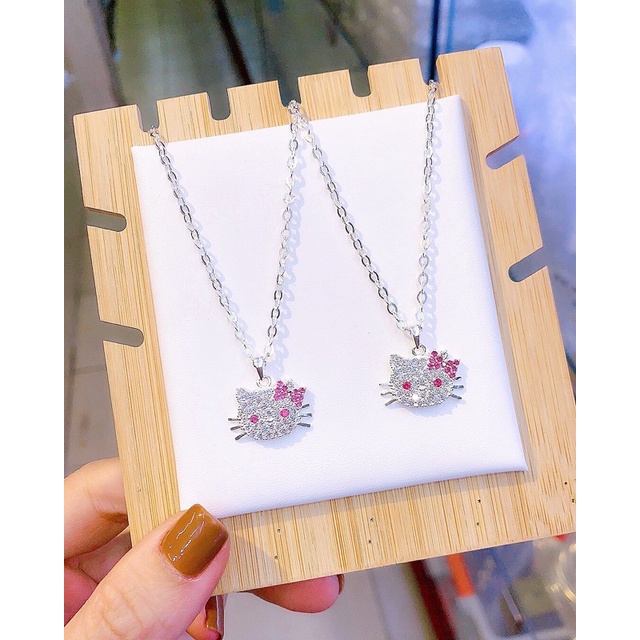 Dây chuyền bạc xinh xắn cho bé gái, Mèo Kitty đá chắc chắn cao cấp Minh Hằng Jewelry