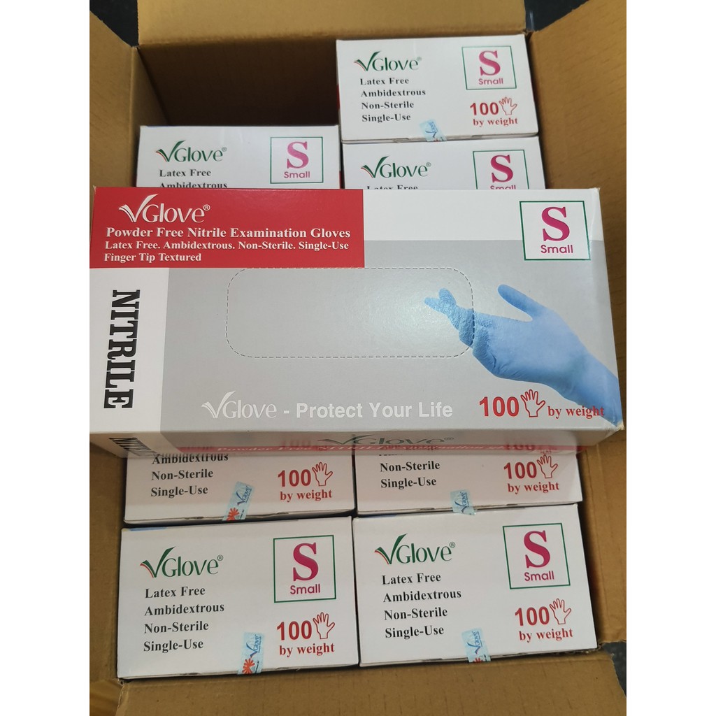 Găng tay y tế Nitrile Vglove không bột màu xanh- HÀNG SẴN-- Hộp 100 chiếc | BigBuy360 - bigbuy360.vn