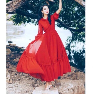 Đầm maxi đỏ xẻ tà