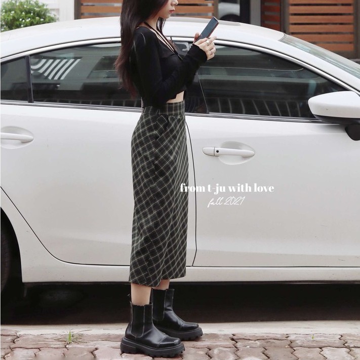 Chân váy suông dài kẻ caro, trơn, Chân váy suông dài sọc caro, trơn xẻ sau, ulzzang, hàn quốc, thiết kế T-Ju (cv lily) | BigBuy360 - bigbuy360.vn