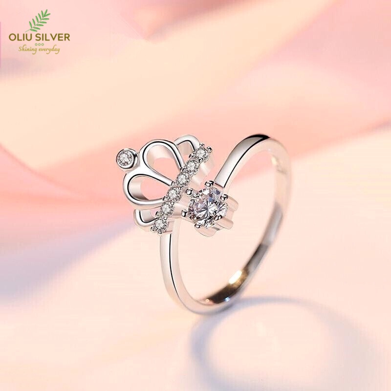 Nhẫn Bạc S925 Vương Miện Crown Free Size Đính Đá CZ Xinh Xắn | Khuyên Tai Nữ Trang Sức Bạc Thời Trang