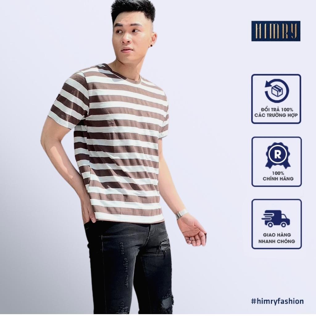 Áo thun nam ngắn tay,áo phông nam cổ tròn cotton sọc đen trắng unisex cao cấp Himry