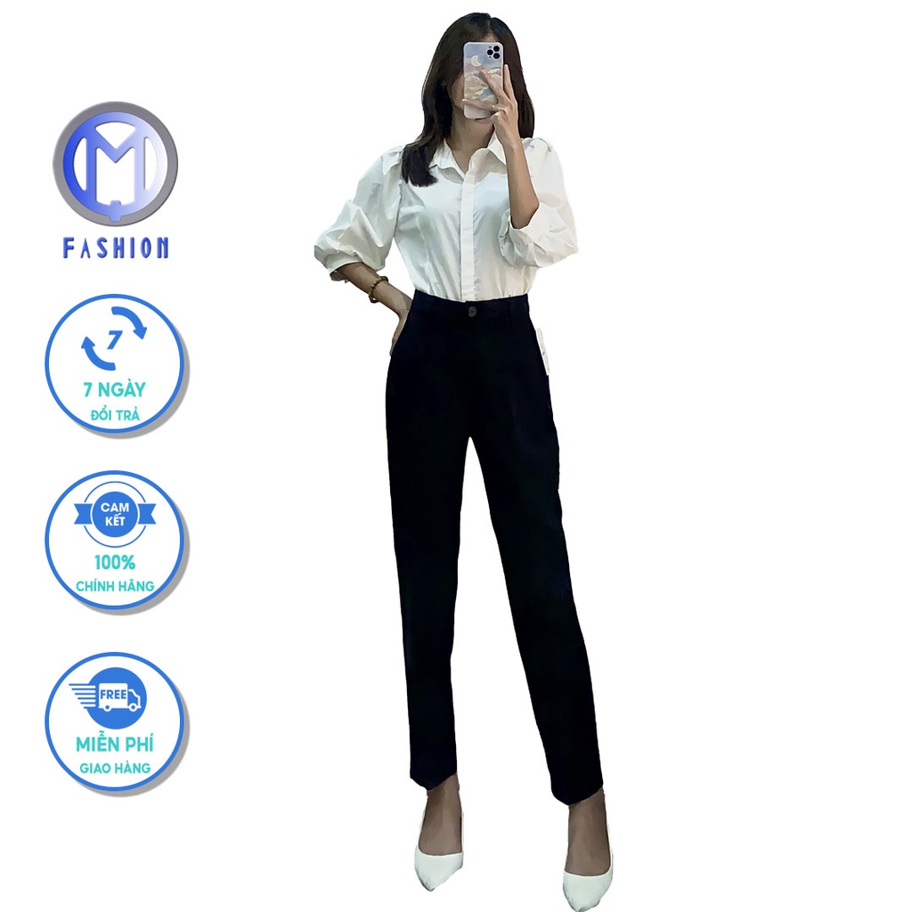 Quần tây nữ đi học ống rộng lưng cao công sở baggy đẹp M Fashion QD01
