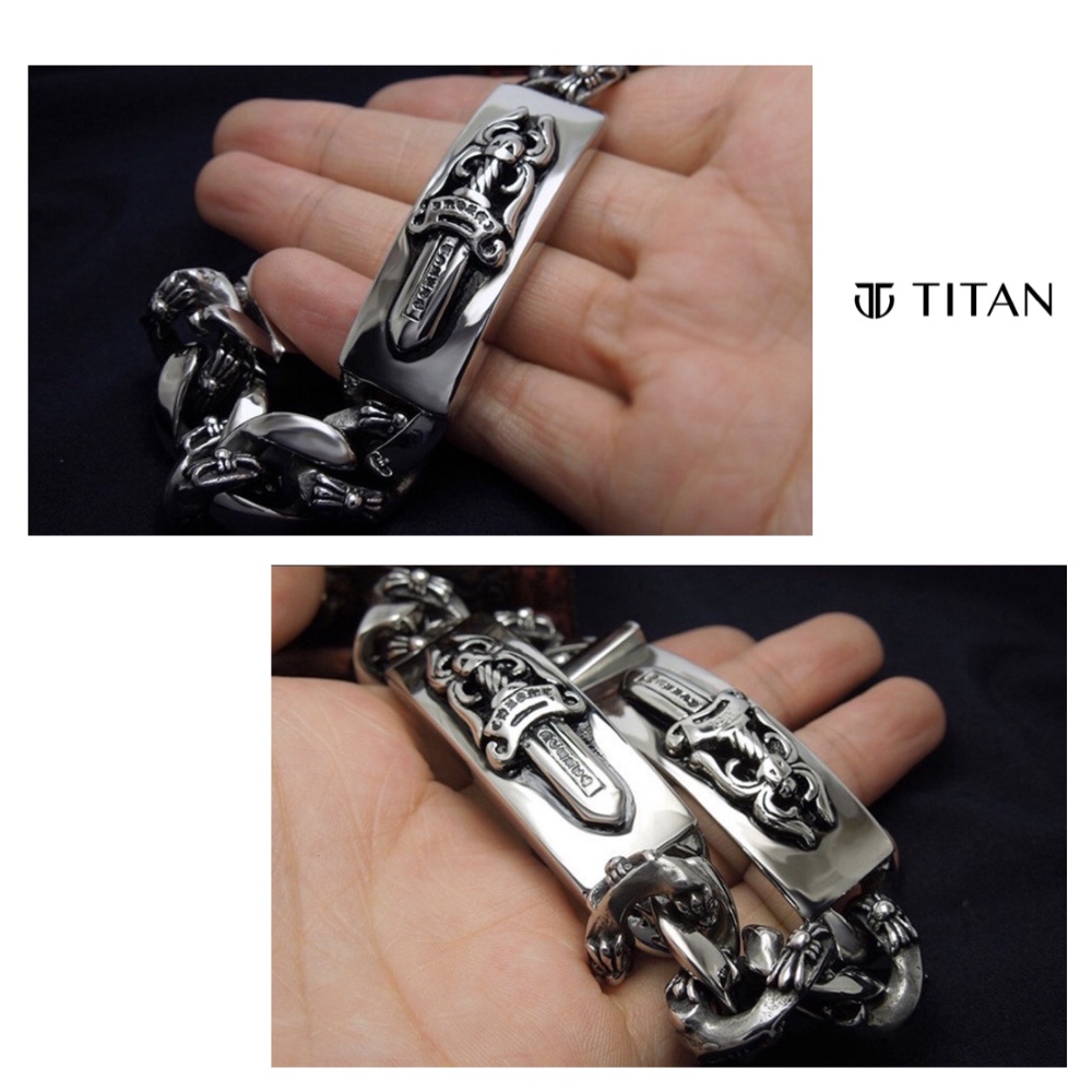 Lắc tay nam CH, vòng tay nam Chrome Hearts S925 chốt khóa chắc chắn vòng tay cá tính mạnh mẽ màu bạc TITAN Shop không gỉ