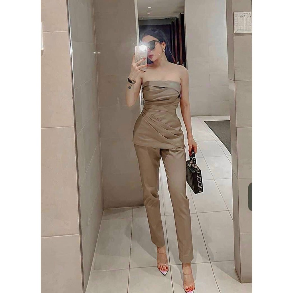 [Mẫu Mới] Sét Bộ Cúp Ngực Xếp Ly Kèm Quần Dài Thời Trang Nữ Sam Closet Free Size 40-55kg