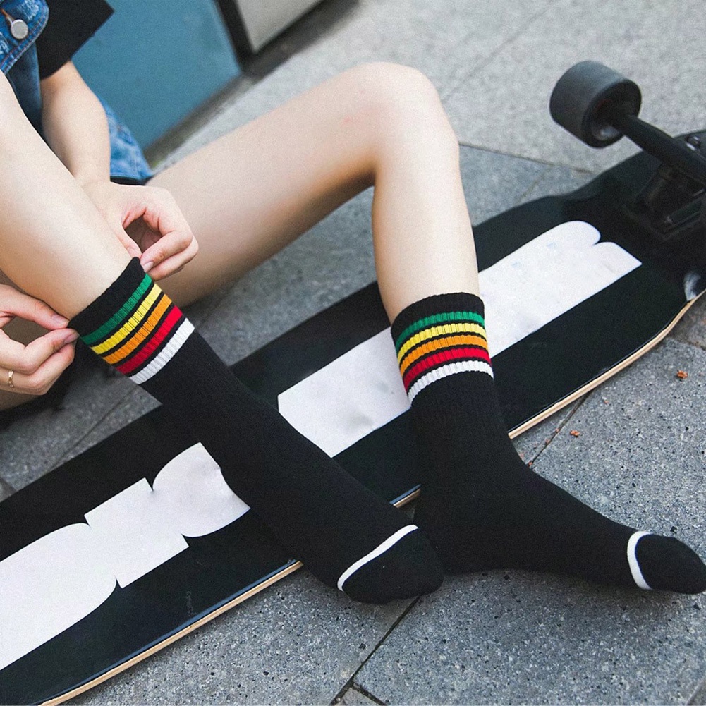 Vớ cotton họa tiết sọc ngang màu sắc cầu vồng xinh xắn dành cho nữ