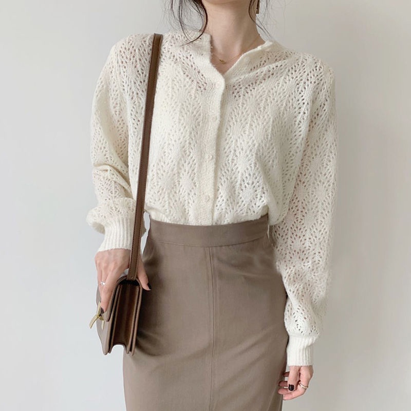 [Spot] Áo cardigan Dệt Kim Mỏng Dáng Rộng Màu Trơn Thời Trang Ngọt Ngào Tươi Mới Phong Cách Hàn Quốc