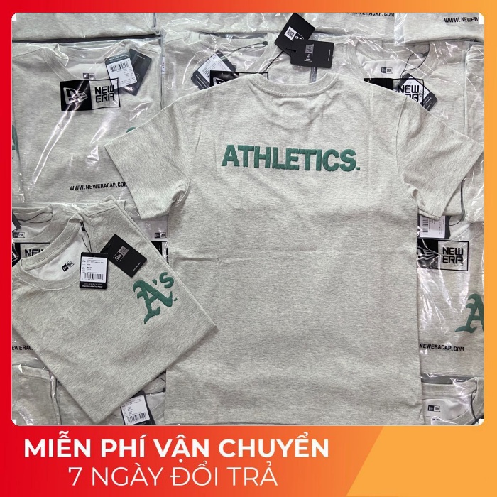 Áo Thun NewEra x MLB Grey Logo Athletics In Nổi - HL Store