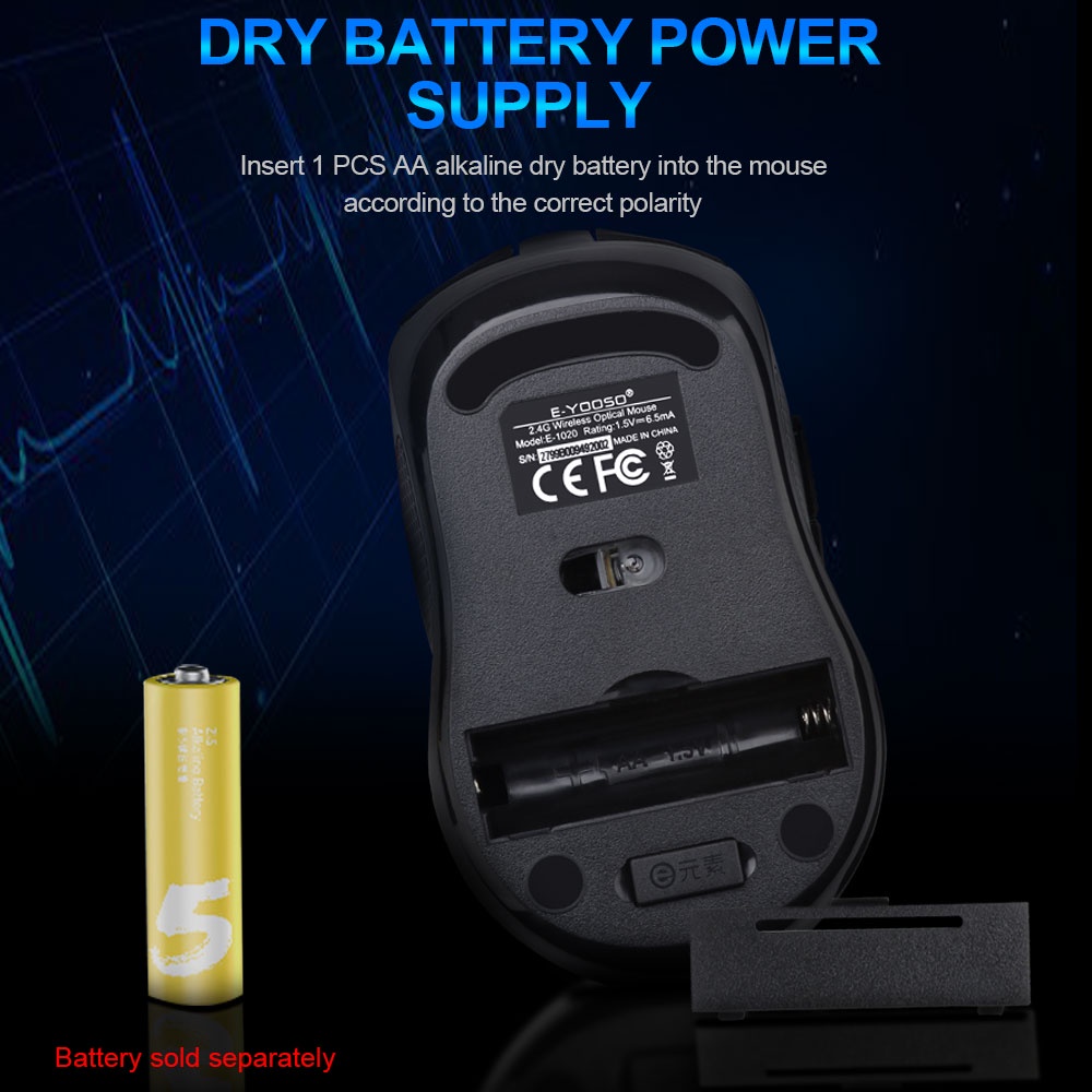 Chuột gaming e-yooso e-1020 usb 2.4g Không Dây ChốNg ỒN 2400Dpi Cho laptop / pc