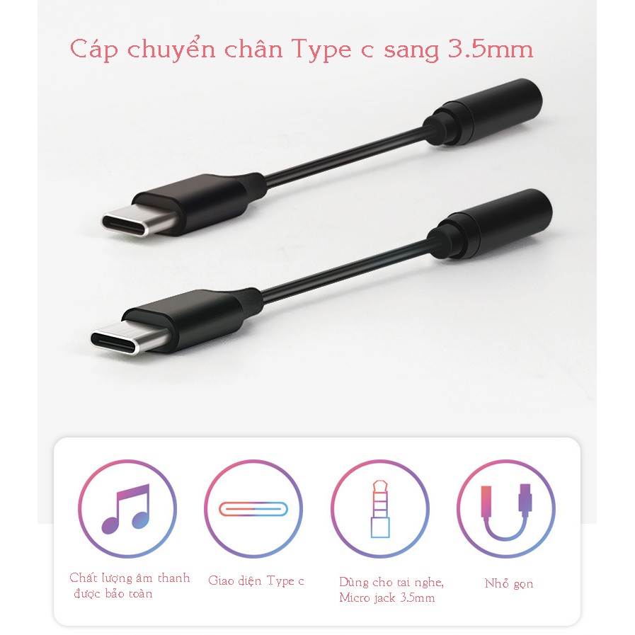 Cáp chuyển đổi USB Type c sang 3.5mm ( hỗ trợ Mic và Audio )