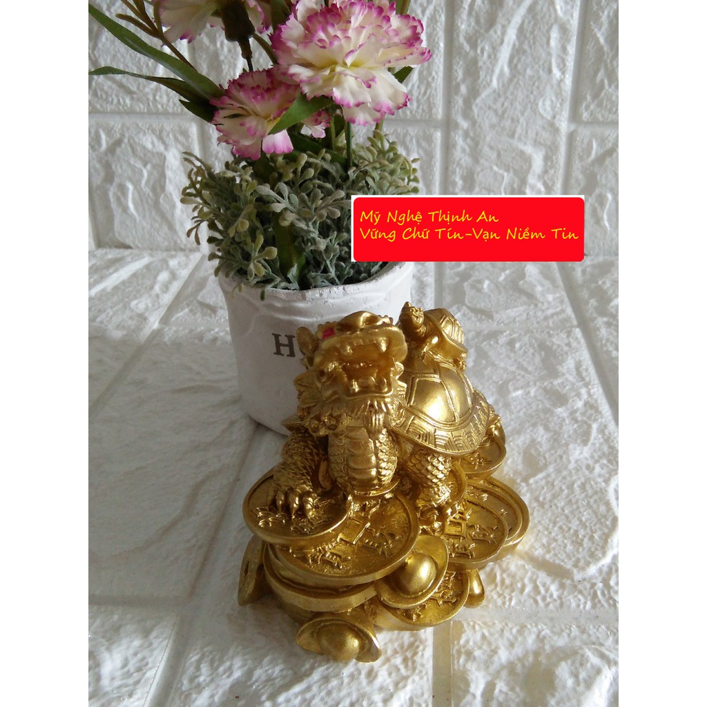 Tượng Long Quy đại phát đá poly nhũ đồng sáng loại cao cấp - LQDS02