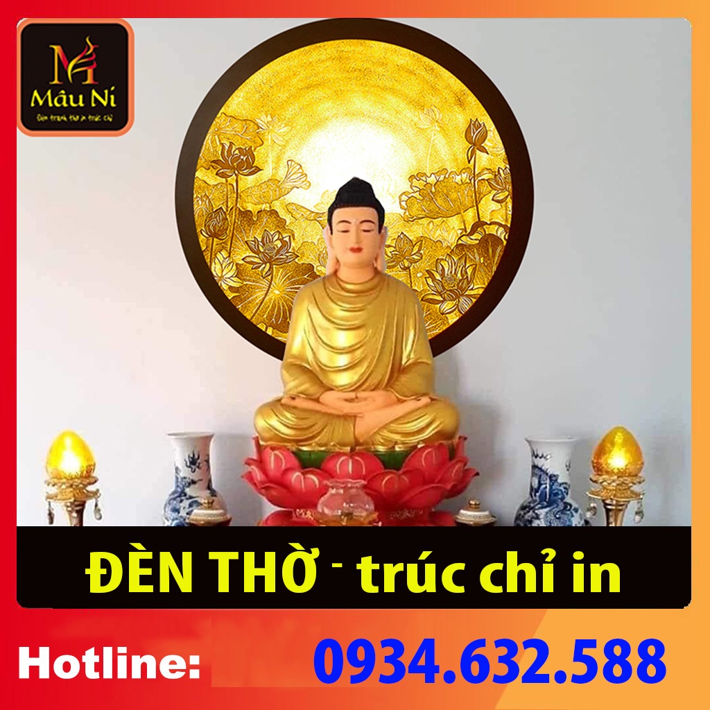ĐÈN THỜ MÂU NI tròn nhiều cỡ, in tranh trúc chỉ 198, đèn vách ban thờ, để sau tượng phật [ hào quang trúc chỉ ]