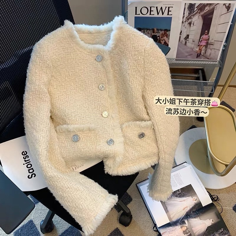 ÁO KHOÁC DẠ TWEED NỮ MÀU TRẮNG PHONG CÁCH HÀN QUỐC |TAHISHOP|