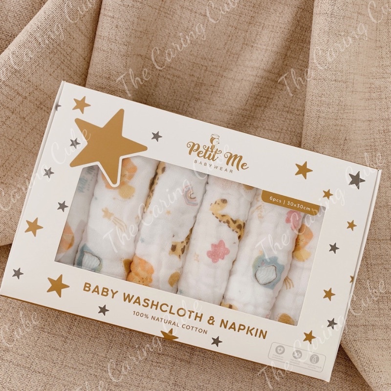 Khăn sữa Petit Me set 6 chiếc chất liệu cotton oganic tự nhiên - The Caring Cube