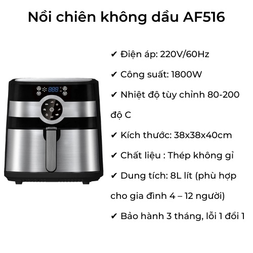 Nồi Chiên Không Dầu Điện Tử KingHome 8 Lít - 1800W - Công Nghệ Hàn Quốc